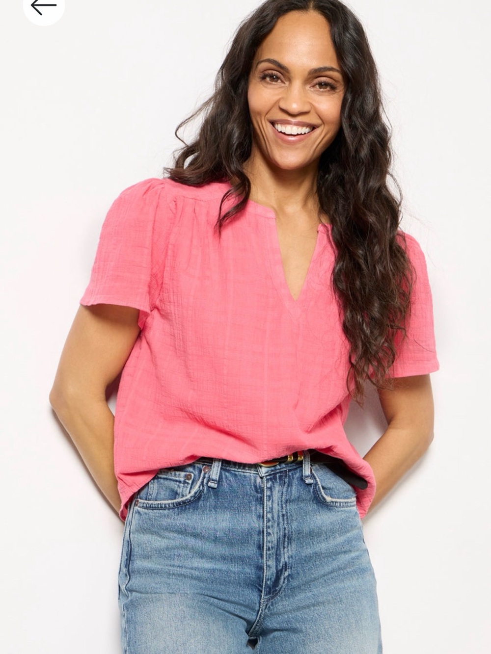 Evereve Shelby Textured Split Neck Top Size M in Sunkissed Coral NWT